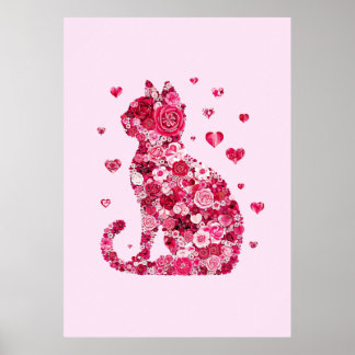 Floral Cat Silhouette ArtFaux Wrapped Canvas Print