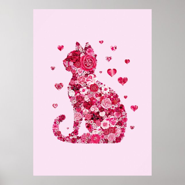 Floral Cat Silhouette ArtFaux Wrapped Canvas Print (Front)
