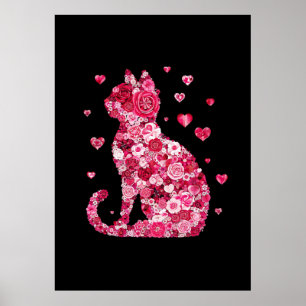 Floral Cat Silhouette ArtFaux Wrapped Canvas Print