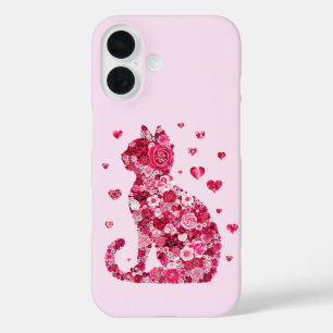 Floral Cat Silhouette ArtFaux Wrapped Canvas Print iPhone 16 Case