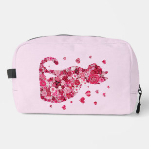 Floral Cat Silhouette ArtFaux Wrapped Canvas Print Dopp Kit