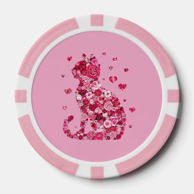 Floral Cat Silhouette ArtFaux Wrapped Canvas Print Poker Chips (Front)