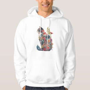 Floral Cat Silhouette Artistic Nature Fusion Art Hoodie