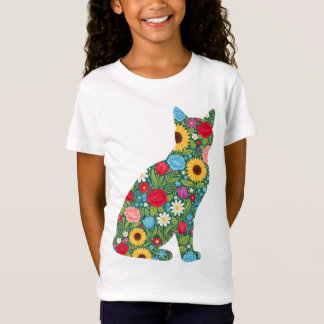 Floral Cat Silhouette Bloom Pattern T-Shirt