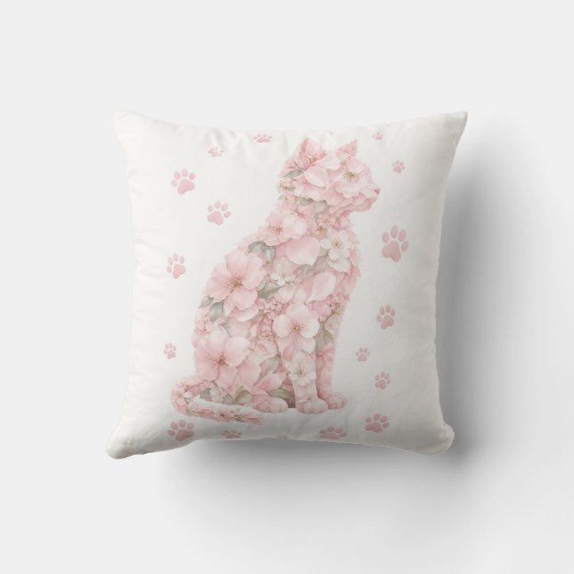 Floral Cat Silhouette Cushion (Back)