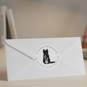 Floral Cat Silhouette Return Address Labels