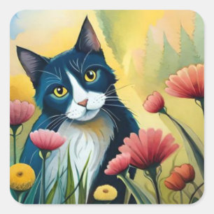 FLoral cat  Square Sticker