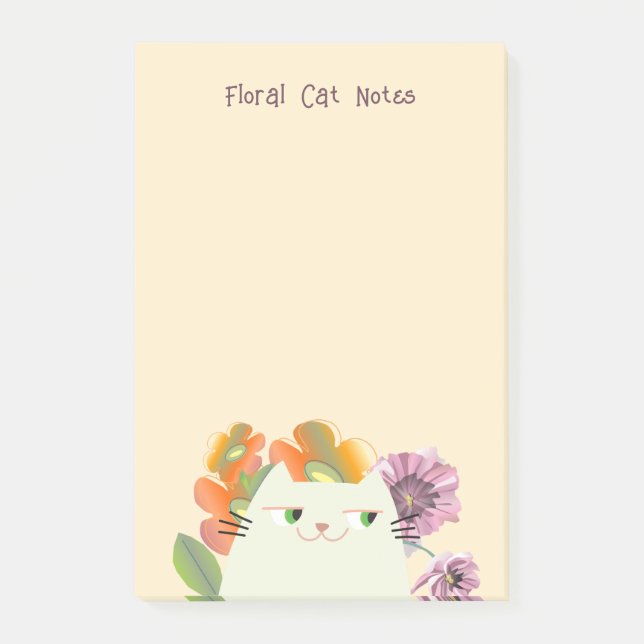 Floral Cat Sticky Notes Cute Kawaii Flower (Front)