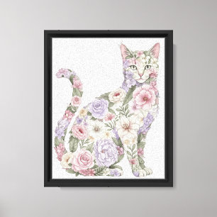 Floral Cat Watercolor Painting Canvas Print