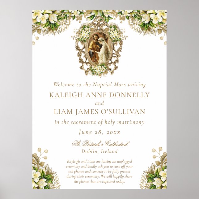 Floral Catholic Church Wedding Welcome Sign (Front)