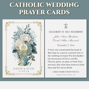 Floral Catholic Eucharist Wedding Prayer Card 