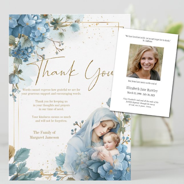  Floral Catholic Mary  Funeral Condolence Sympathy Thank You Card (Creator Uploaded)