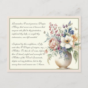 Floral Catholic Memorare Prayer to Virgin Mary Postcard