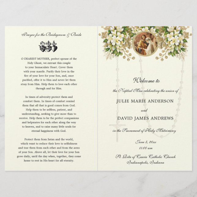 Floral Catholic Wedding Program (Front)