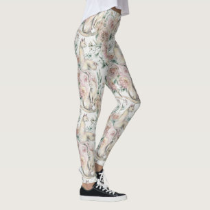 Floral Cats Elegant Aesthetic Pattern Leggings