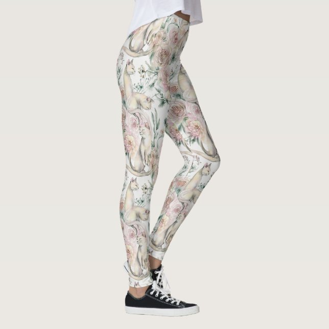 Floral Cats Elegant Aesthetic Pattern Leggings (Right)