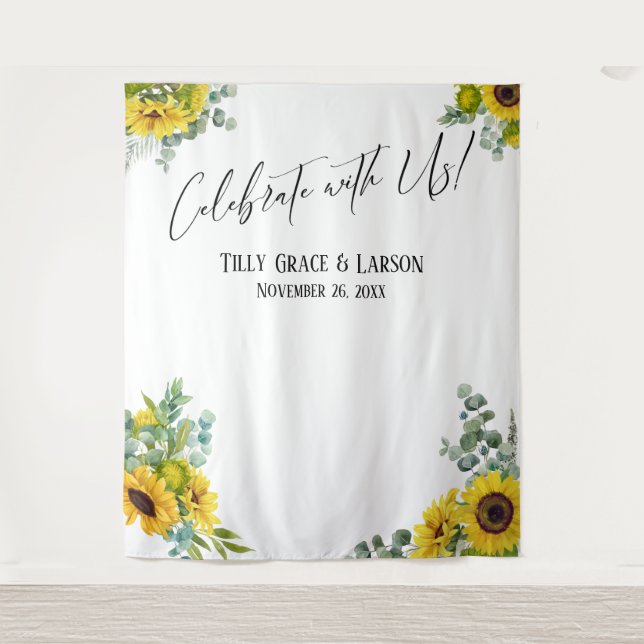 Floral Celebrate with Us! Photo Backdrop Tapestry (Front)