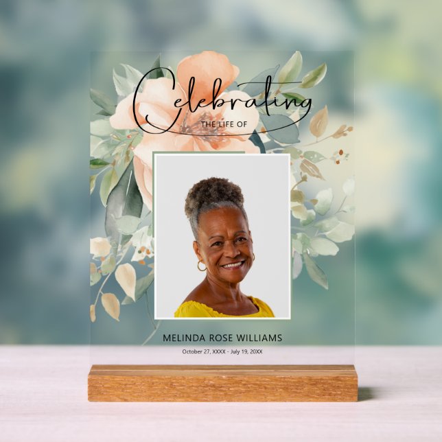 Floral Celebration of Life Funeral Acrylic Sign (Neutral)