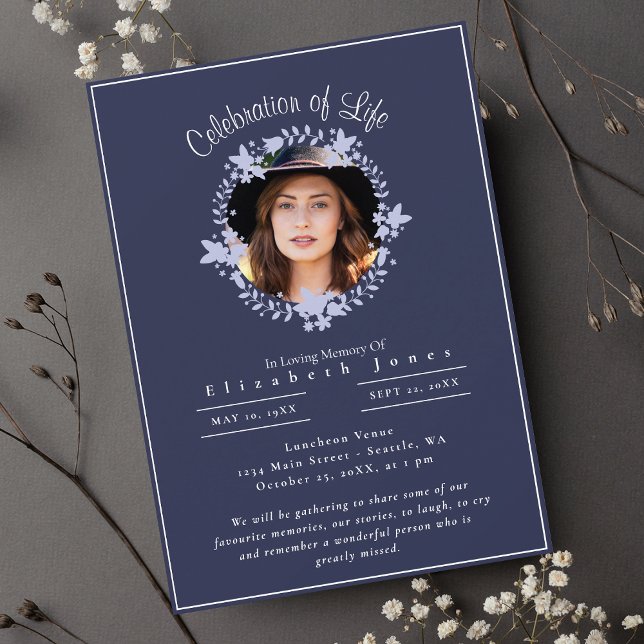 Floral Celebration of Life Funeral Photo Invite (Creator Uploaded)