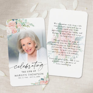 Floral Celebration of Life Photo Prayer Card