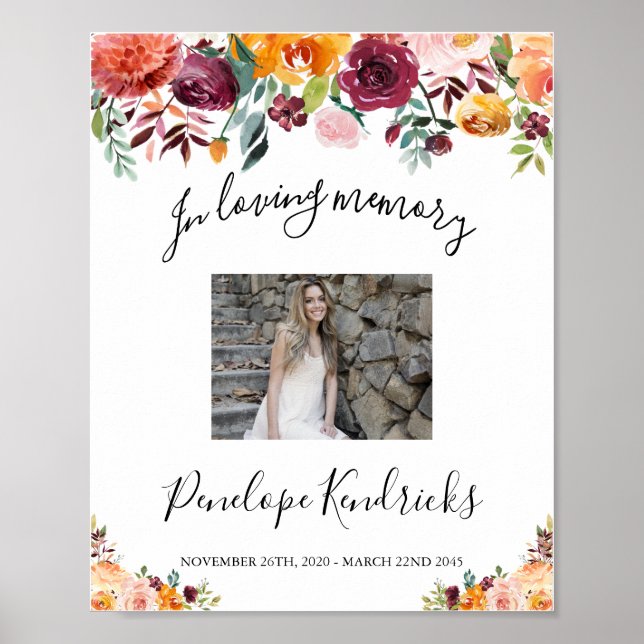 Floral Celebration Of Life Sign, Photo Sign (Front)