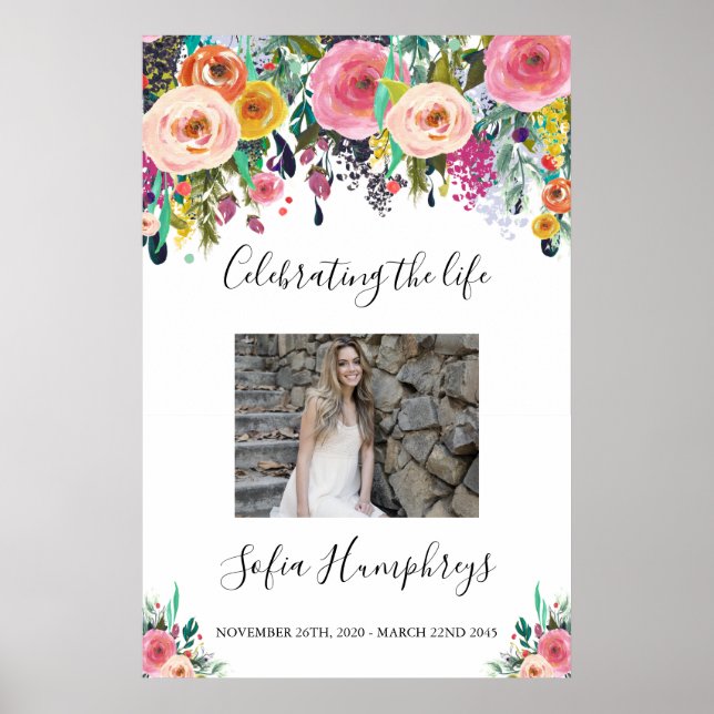 Floral Celebration Of Life Welcome Sign, Photo Poster (Front)