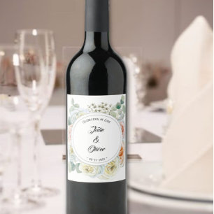 Floral "Celebration of love" with names  Wine Label