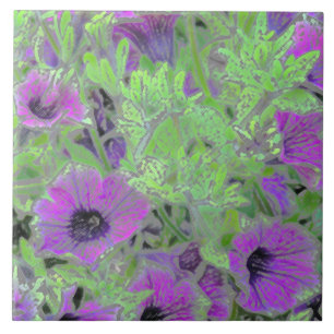 FLORAL CERAMIC TILE/PURPLE PETUNIAS/PAINTERLY EFFE TILE