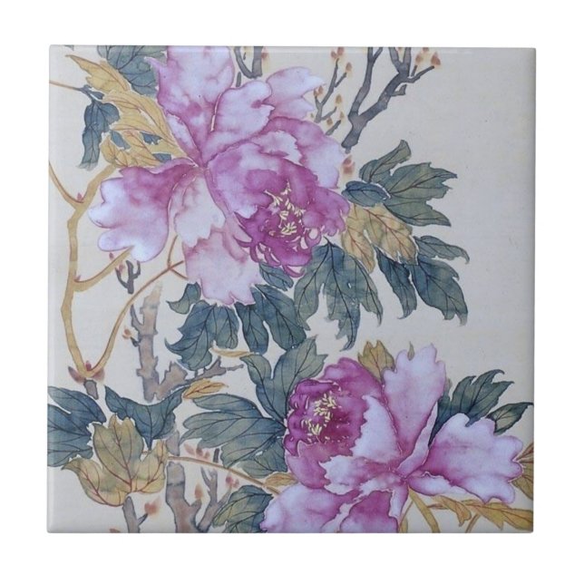 Floral Ceramic Tile, Small (4.25" x 4.25") Tile (Front)