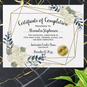 Floral Certificate of Completion, Customise 8.5x11