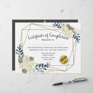 Floral Certificate of Completion, Customise 8.5x11