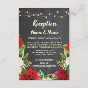 Floral Chalk Rustic Wedding Reception Red Roses Invitation