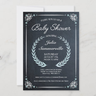 Floral Chalkboard Baby Shower Invitations (Boy)