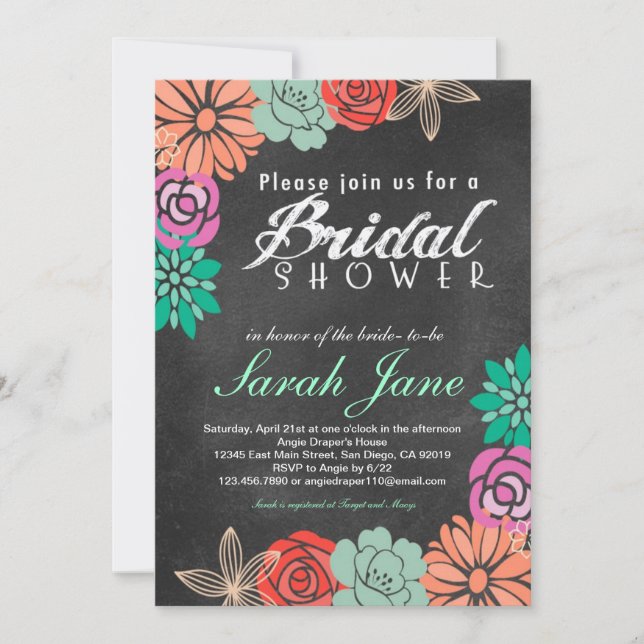 Floral Chalkboard Bridal Shower invitation (Front)