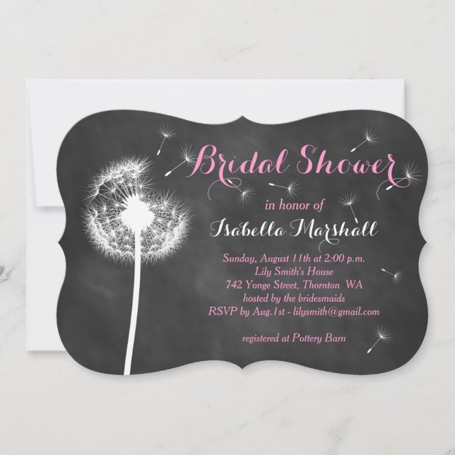 Floral Chalkboard Bridal Shower Invite (pink) (Front)