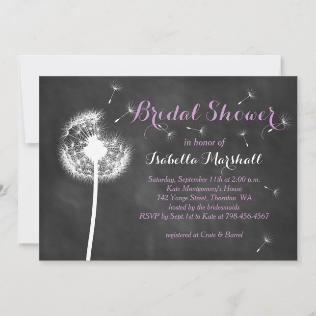 Floral Chalkboard Bridal Shower Invite (purple) (Front)
