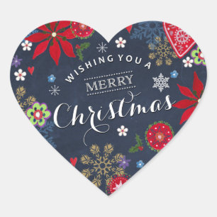 Floral Chalkboard Christmas Heart Sticker