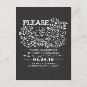 Floral chalkboard elegant vintage save the date announcement postcard