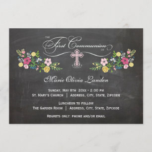 Floral Chalkboard     First Communion Invitations