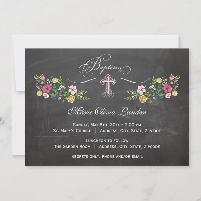 Floral Chalkboard  |  Girl Baptism Invitation (Front)