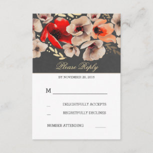 Floral Chalkboard Gold Foil Wedding RSVP Cards