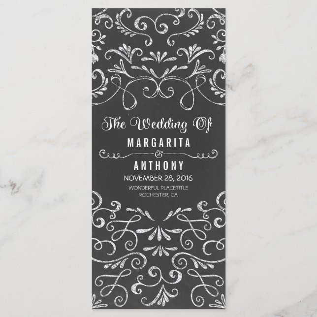 floral chalkboard handwritten wedding program card (Front)