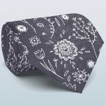 Floral Chalkboard Neck Tie<br><div class="desc">Delicate botanical line art flower drawings in white on a dark grey chalkboard background.  Original art by Nic Squirrell.</div>