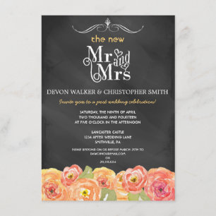 Floral Chalkboard Post Wedding Party Invitation