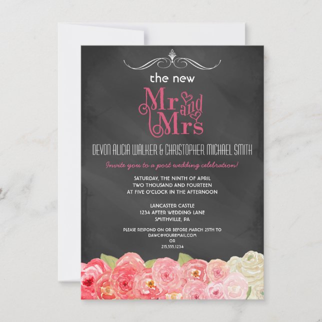 Floral Chalkboard Post Wedding Party Invitation (Front)