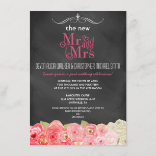 Floral Chalkboard Post Wedding Party Invitation