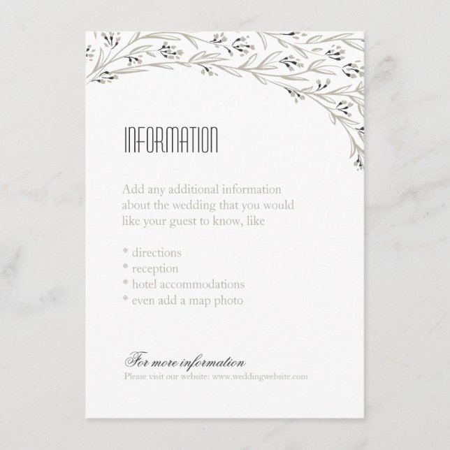 Floral chalkboard rustic wedding information card (Front)