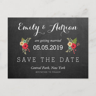 Floral Chalkboard Save the Date Postcards