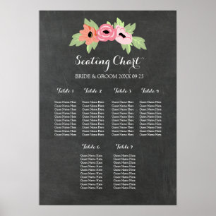 Floral Chalkboard Vintage 6 Table Seating Chart
