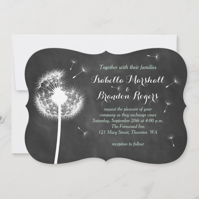 Floral Chalkboard Wedding Invitation (mint) (Front)